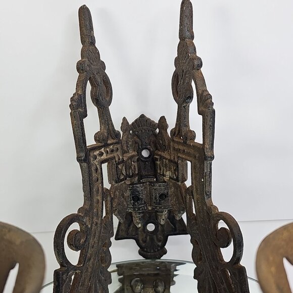 Antique Dual Arm Wall Mount Oil Lamp Holder Cast Iron Sconce Swing Bracket USA - Picture 5 of 16